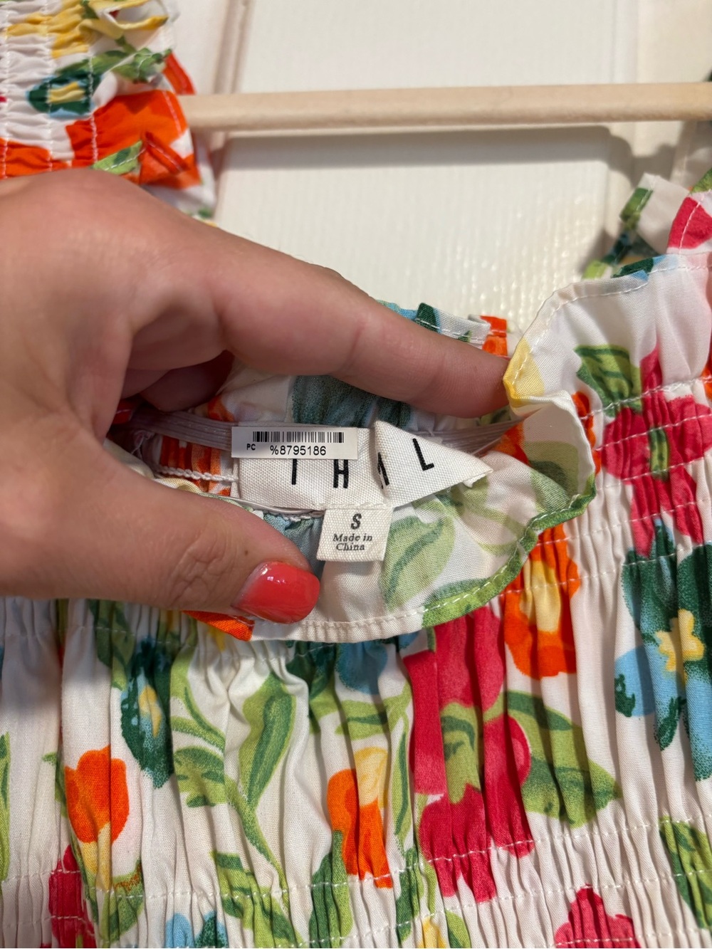 THML White Floral Smocked Summer Top with Orange & Pink Blossoms - Picture 4 of 5